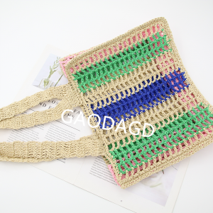 Fabriek directe verkoop nieuw ontwerp kleurrijke papieren string stro geweven tas kleurcontrast casual strandtas mode damestas
