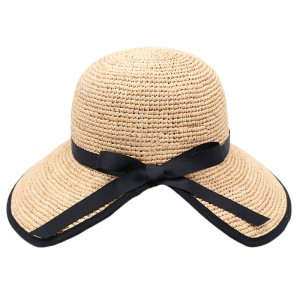Abesifazane Abagoqekayo I-Natural Raffia Straw Bucket Straw Hat Adult Summer Beach