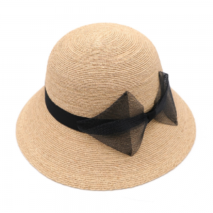 2023 թվականի ֆրանսիական Հեփբերն ոճի ծայրահեղ նուրբ Raffia Braid Gauze Bowknot Sunshade Bucket գլխարկ