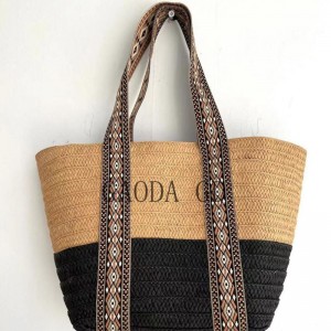 Moda bi rengên Mixed-reng Straw Handbag Design Paper Braided Tote Bag