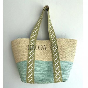Moda bi rengên Mixed-reng Straw Handbag Design Paper Braided Tote Bag