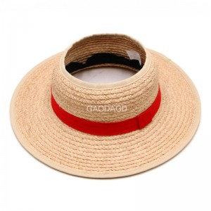 የጋኦዳ ፋብሪካ የጅምላ ሽያጭ ቀጥታ ሽያጭ ታዋቂው Raffia Straw Visor Beach Lady Kids Summer Hat