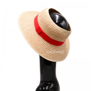የጋኦዳ ፋብሪካ የጅምላ ሽያጭ ቀጥታ ሽያጭ ታዋቂው Raffia Straw Visor Beach Lady Kids Summer Hat