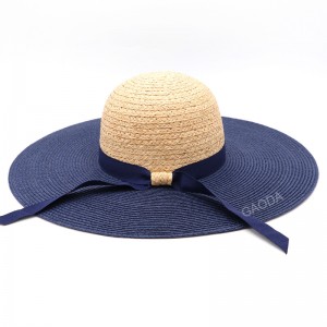 Wholesale Multi-launi Lady hat Cakuda-launi Takarda da raffia Braid Sombrero tare da Big Brim don Unisex