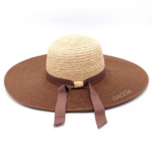 Wholesale Multi-launi Lady hat Cakuda-launi Takarda da raffia Braid Sombrero tare da Big Brim don Unisex
