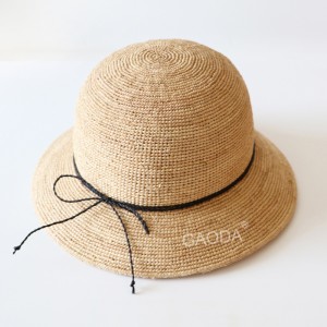 Bulk Elegant Virkad Bucket Hat Natural Raffia Straw Floppy Hat Cloche hatt för kvinnor