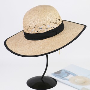Продажба на едро на едро, евтино просто сомбреро, елегантно ръчно плетена шапка от слама от рафия, плоска шапка с голяма периферия за жени