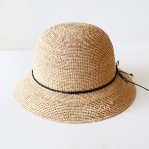 Magn Elegant Crochet Bucket Hat Natural Raffia Straw Floppy Hat Cloche hattur fyrir konur