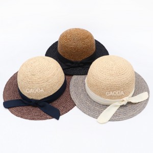 Groothandel nieuwe elegante sombrero kleur bijpassende raffia stro vlecht dame hoed emmer hoed met strikken voor dames