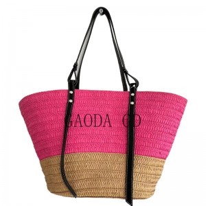 2023 Масова модна дамска чанта със смесени цветове, дизайн на сламена дамска чанта Проста плетена хартиена чанта за жени с кожени дръжки Чанта-кофа