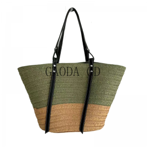 2023 Massal Fashion Campuran Warna Tas Jerami Desain Sederhana Kertas Dikepang Tote Bag untuk Wanita dengan Pegangan Kulit Tas Ember