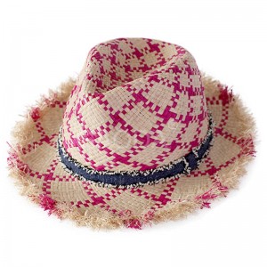 Veleprodajni modni poletni barviti ročno izdelan panama klobuk iz rafije, ročno izdelan Fedora klobuk za uniseks