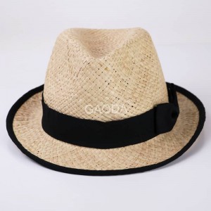New Daily Simple Hand-anyaman Raffia jerami topi Panama Wanita karo Pita kanggo Unisex