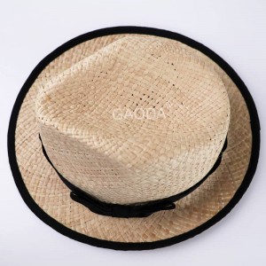 Нова дневна едноставна рачно ткаена Рафија шапка Панама Жени со лента за унисекс