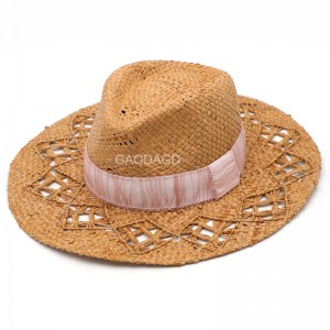 Tukkumyynti Uusi päivittäinen yksinkertainen käsintehty Raffia Straw Panama hattu ontolla reunuksella unisexille