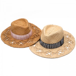 Groothandel nuwe daaglikse eenvoudige handgemaakte Raffia strooi Panama-hoed met hol rand vir Unisex