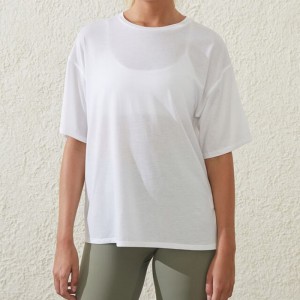 Dropped Shoulder Loose Fit Yoga Crew Neck Active Woman Tee