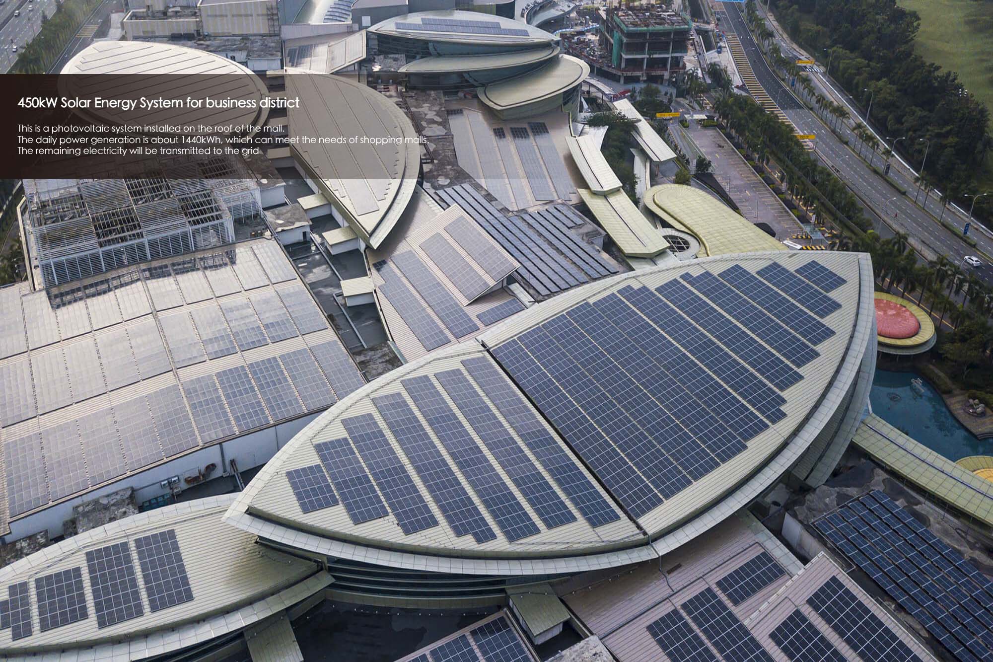 450 kW-os napelemes rendszer üzleti negyedben