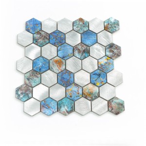 China Manufacturer for Ceramic Mosaic Tile - Beautiful Blue with silvery color  hexagon  sharp  Inkjet Printing Metal  Aluminum Mosaic Tiles kitchen backsplash – Rockpearl