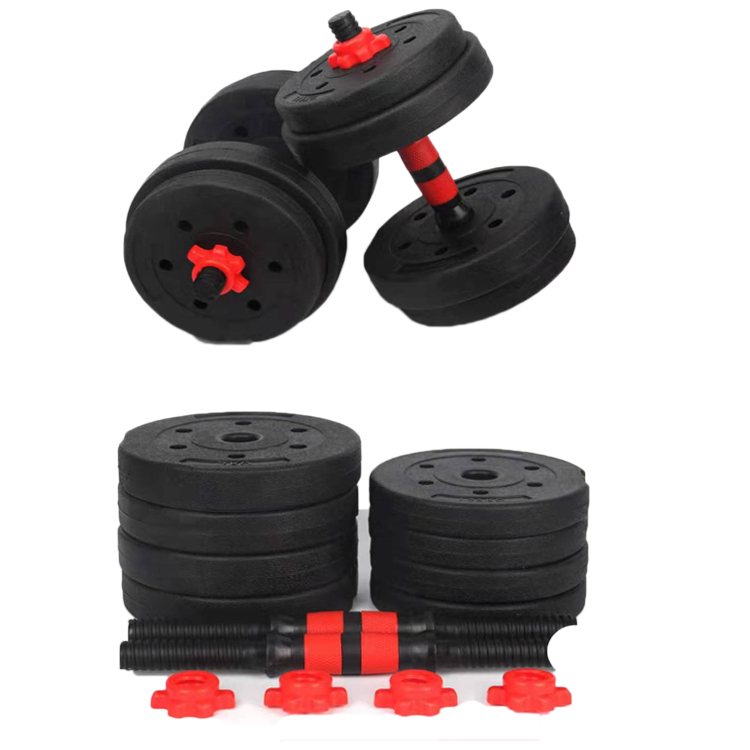 Various weight lifting quality Plastic concrete Material cement dumbbell with plates