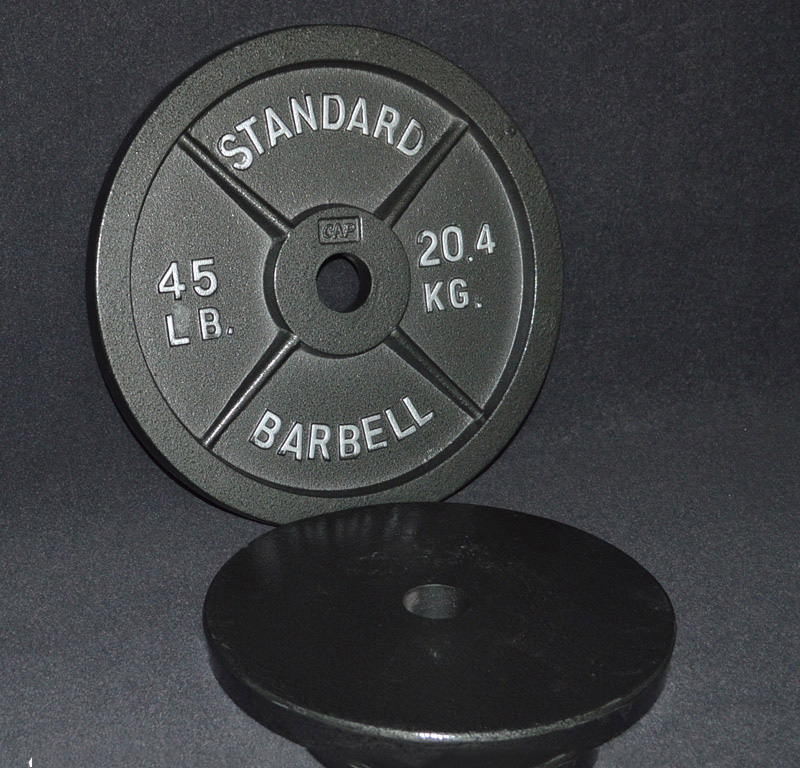 Classic durable cast iron weight lifting barbell plates 45lbs