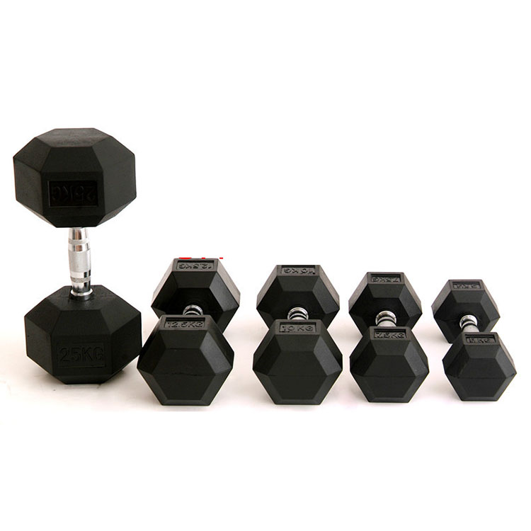 Hot sale Cross Bodybuilding Equipment Hex Rubber Coated Dumbbells with factory price