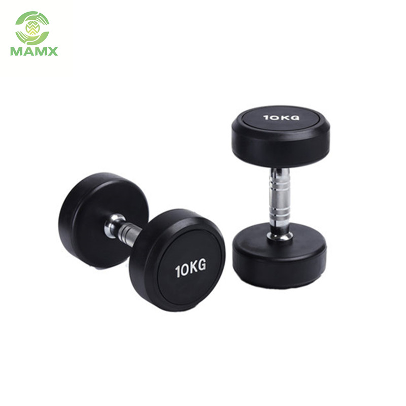 Gym equipment fixed black rubber round dumbbell