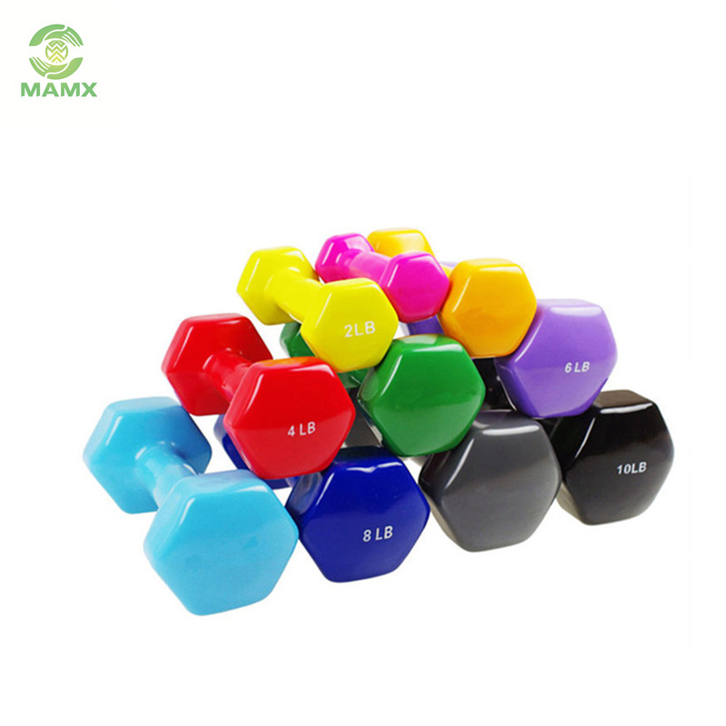 Hot Sale Colored Hex Round Flat Head Fixed Vinyl Dumbbell Set
