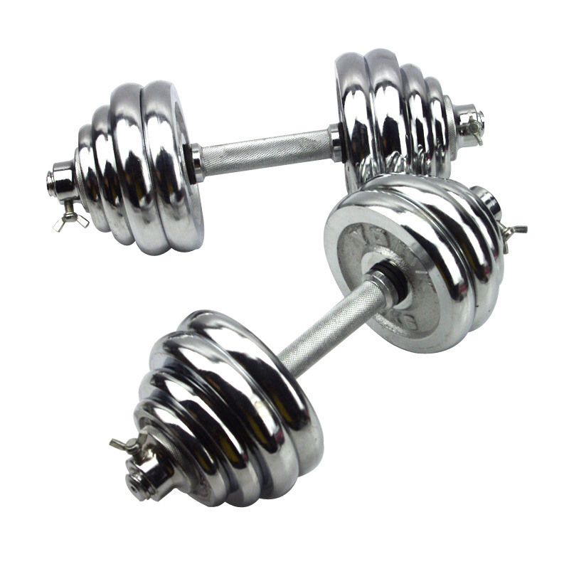 Weight lifting combination  Adjustable chrome electroplating sliver baking dumbbell barbell set
