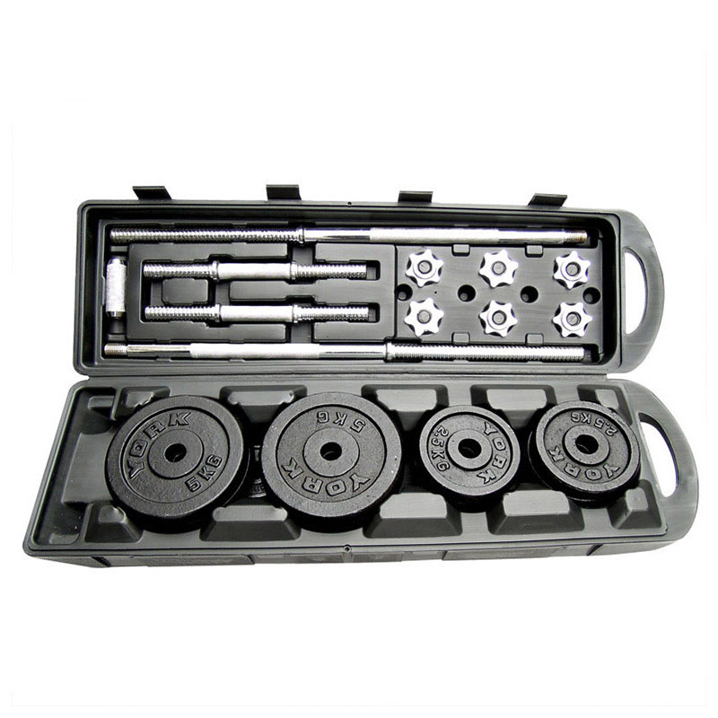 Factory Cast Iron 50kgs Grey  black  painted barbell  Set With Plastic  Box