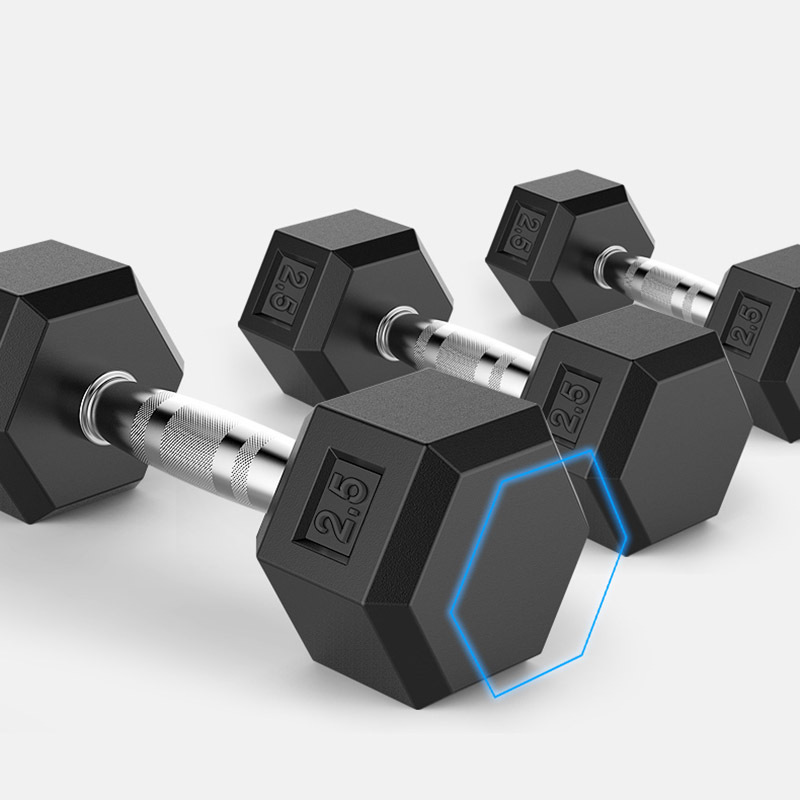 Cross Bodybuilding Gym Equipment Fixed  Rubber Coated Hex Dumbbell