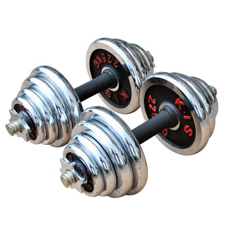 High quality cast iron Bodybuilding training adjustable chromed dumbbell set with 10kg-50kg