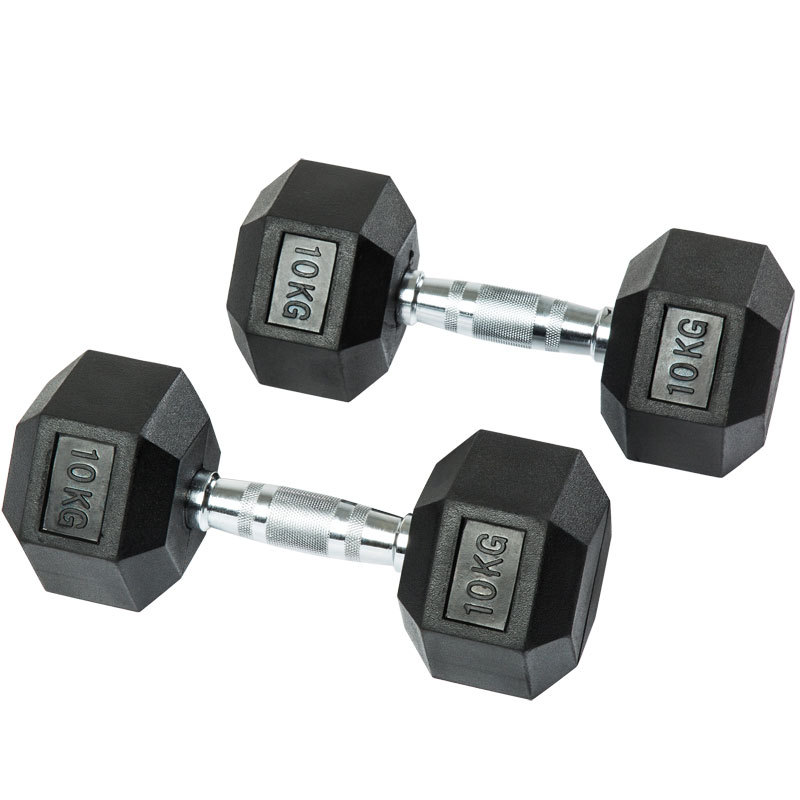 Fixed  hexagonal black glue dumbbell  all steel and rubber coated  black for sale