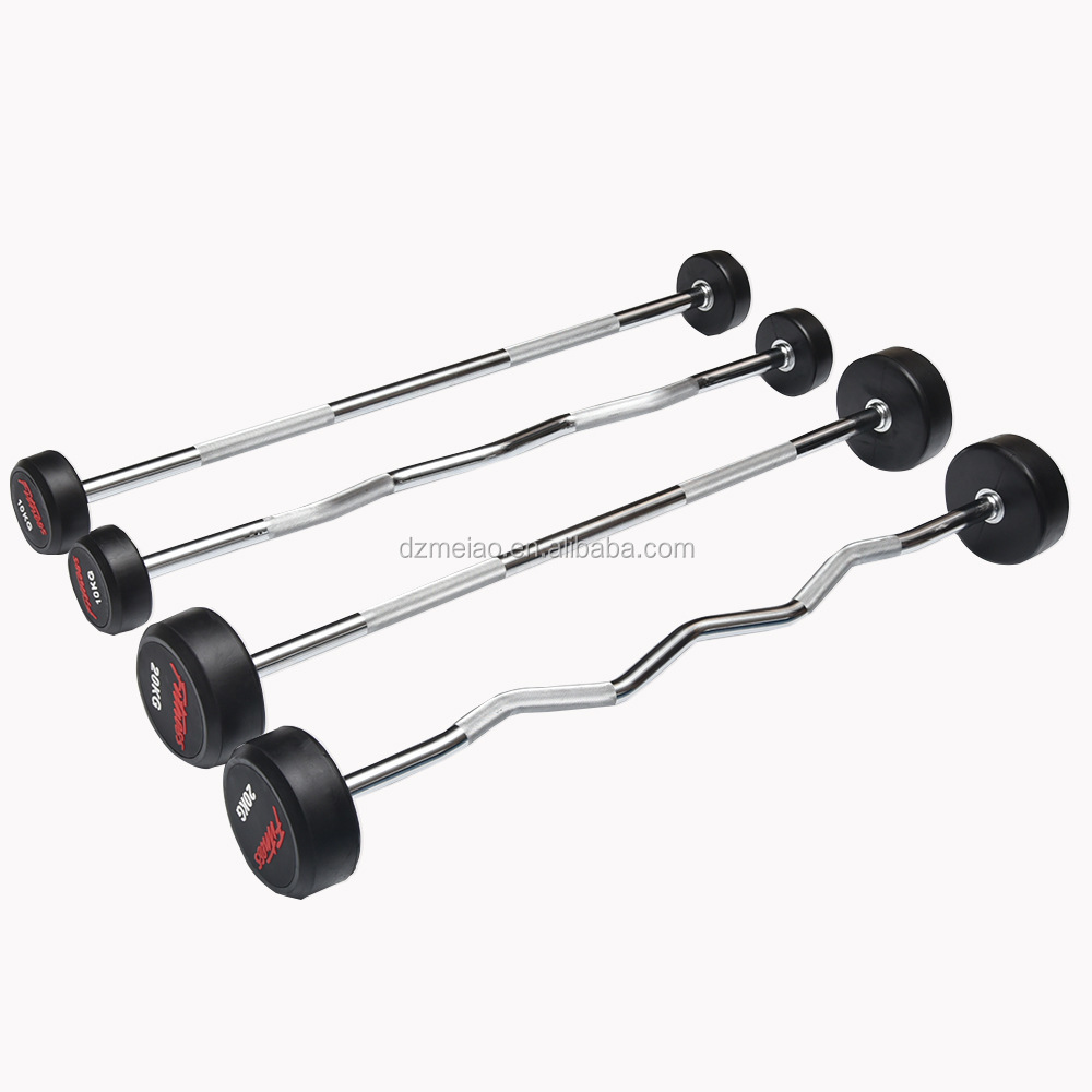 Gym equipment rubber coated and chrome bar rubber fixed barbell weight lifting barbell for sale