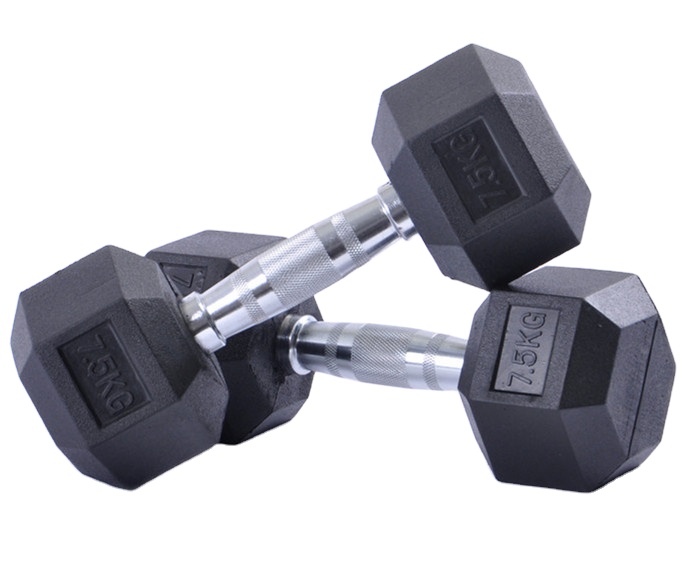 China factory supply black fixed hex rubber dumbbell weight lifting dumbbells