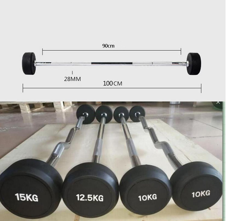 weight lifting equipment gym 20kg Rubber round Barbell fixed weight straight/curl