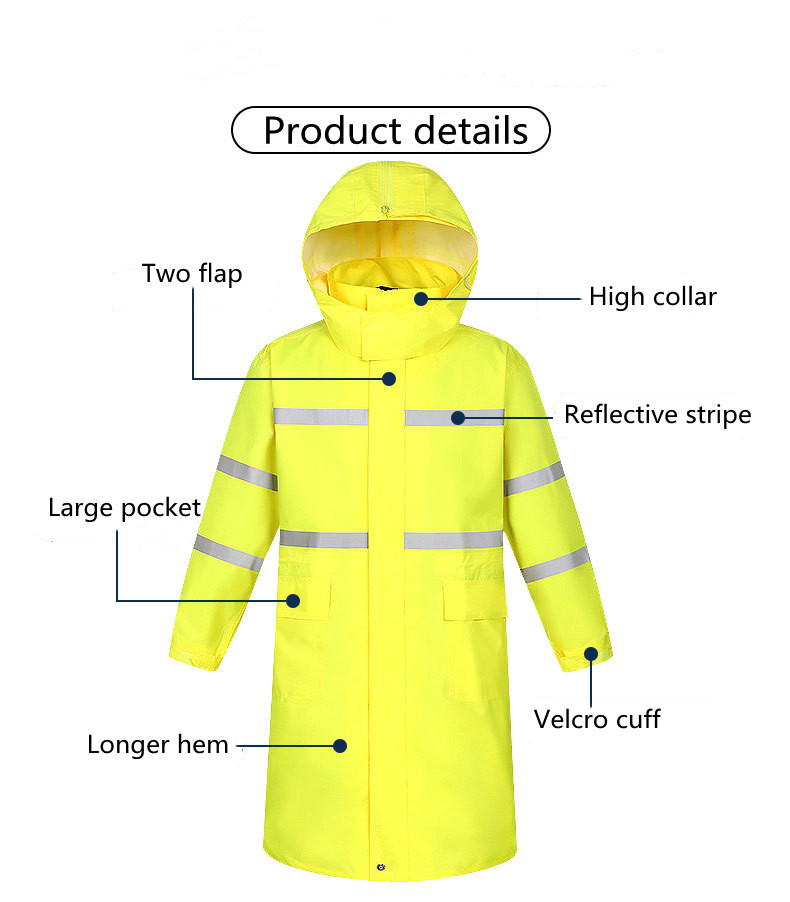 Mayrain reflekterende fluorescerende gul udendørs vandtæt vindtæt lang regnfrakke til mænd på vagt