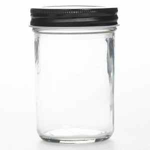 8OZ Transparent Glass Mason Jar with Black Lid