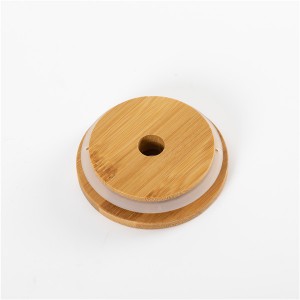 86mm Bamboo Mason Jar with Straw Hole for Boba Tea