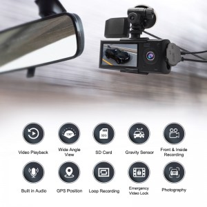 720P Tomarkirina Vîdyoyê Loop Dashcam Taxi Car 130 Wide Angle Kamera Lens GPS G-sensor Dual Dash Cam DVR