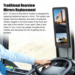 12.3-inch 2-kanaals spegelferfanging fan Blind Spot Monitor System foar Heavy Duty Auto's