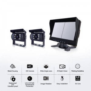 Kit de càmera de monitor de 7 polzades 2CH HD 1080P Càmera inversa de còpia de seguretat de visió posterior del vehicle