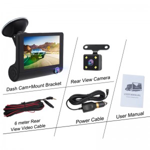 4inch Display Screen 3 in 1 Front Rearview Live Streaming HD Mini 1080p Car Dash Cam