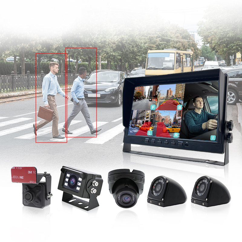 5 채널 10.1 인치 BSD AI 맹점 경고 트럭 밴 RV 버스용 보행자 감지 카메라