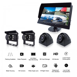 4 kanālu aizmugures skata atpakaļgaitas kravas automašīnas kamera 10,1 collas TFT LCD automašīnu monitors