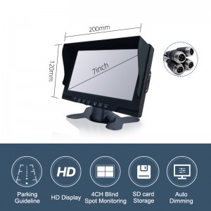 7-инчов AHD CVBS Quad View 4ch камера Видео вход TFT цветен LCD монитор за камион за автобус