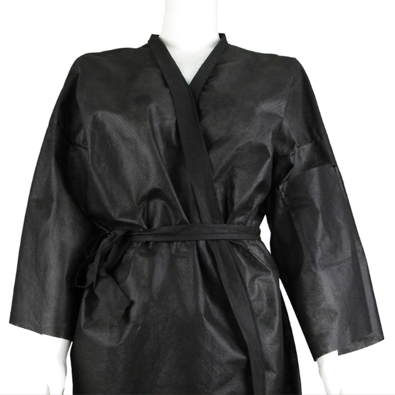 Kobo e Ntšo e Lahlang Nonwoven Kimono Bakeng sa Salon Spa Coat Featured Image