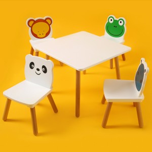Kids Wood Table Chair Set, Children Craft Table with 4 Chairs, Ideal for Arts & Crafts, Preschool, Snack Time, Homeschooling, Homework