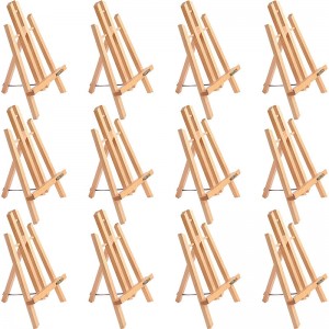 12Pcs 11.8″ Tabletop Display Easel – Solid Beech Wood Easel Painting Triangle Easel