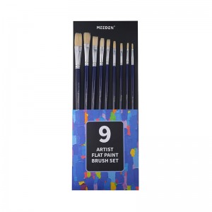 9 PCS Artist Flat Paint Brush Set Hog Bristle Hair Paint Brushes